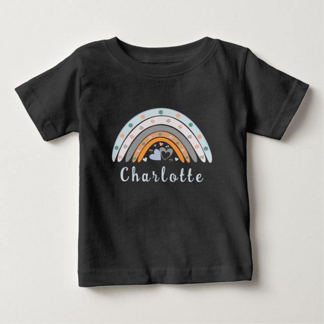 Hearts Boho Rainbow mit Personalisiertem Namen Baby T-shirt (Vorderseite)