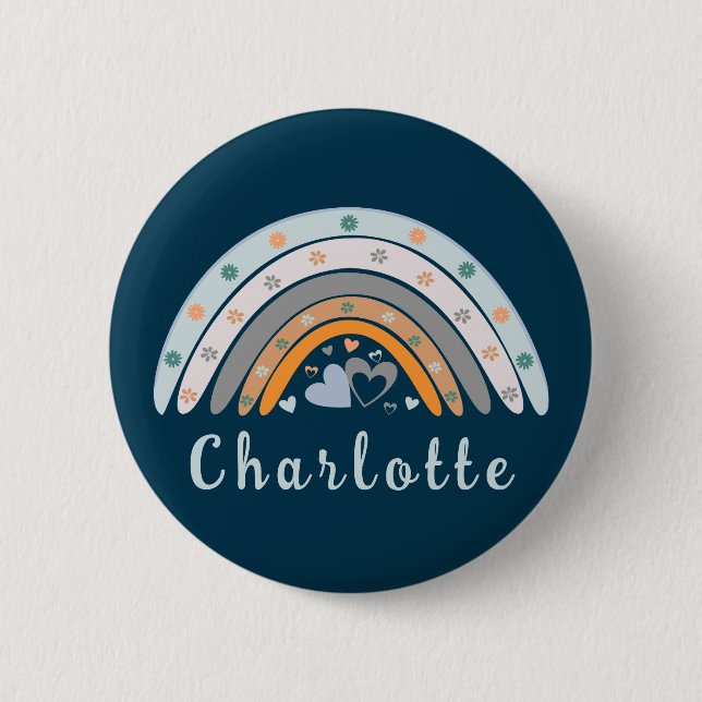Hearts Boho Rainbow mit Personalisiertem Namen Button (Vorderseite)