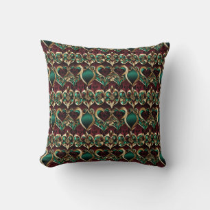 Hearts Burgundy Gold Emerald Kissen