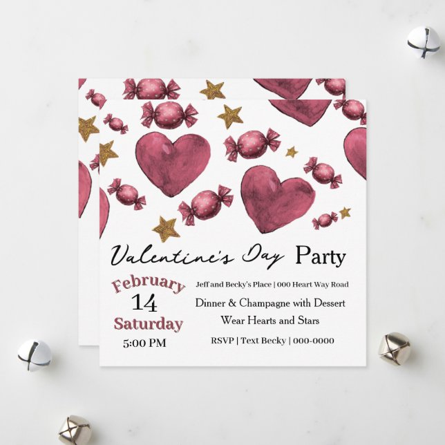 Hearts Candies and Stars Valentine Invitation (Devant/Arrière en situation)