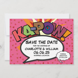 Hearts Confetti Modernes Comic Hochzeit speichern  Save The Date