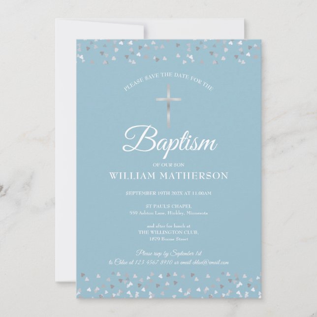 Hearts Confetti Taufe Christening Save The Date (Vorderseite)