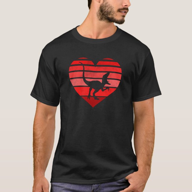 Hearts Dinosaur Valentine's Day Velociraptor T-Shirt (Vorderseite)