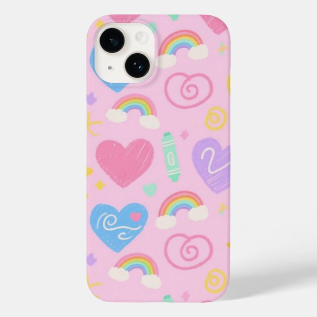 Hearts & Doodles Phone Case - Kawaii Kidcore Vibe (Rückseite)