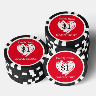 Hearts Family Game Night Spaß Personalisiert Pokerchips