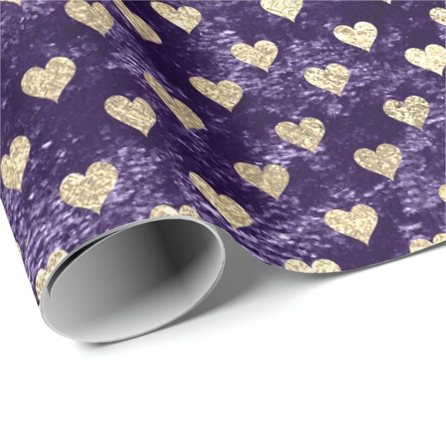 Hearts Foxier Gold Violet Lila Velvet Eggplant Geschenkpapier (Rolleneckpunkt)