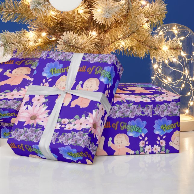 Hearts full of Giggles blue Geschenkpapier (Feiertage)