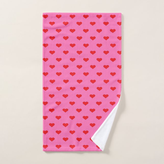 Hearts Galore, red hearts on pink background, Handtuch (Handtuch)