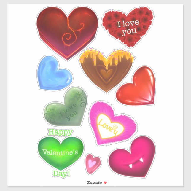 Hearts Happy Valentine’s Day Stickers Colourful Aufkleber (Blatt)
