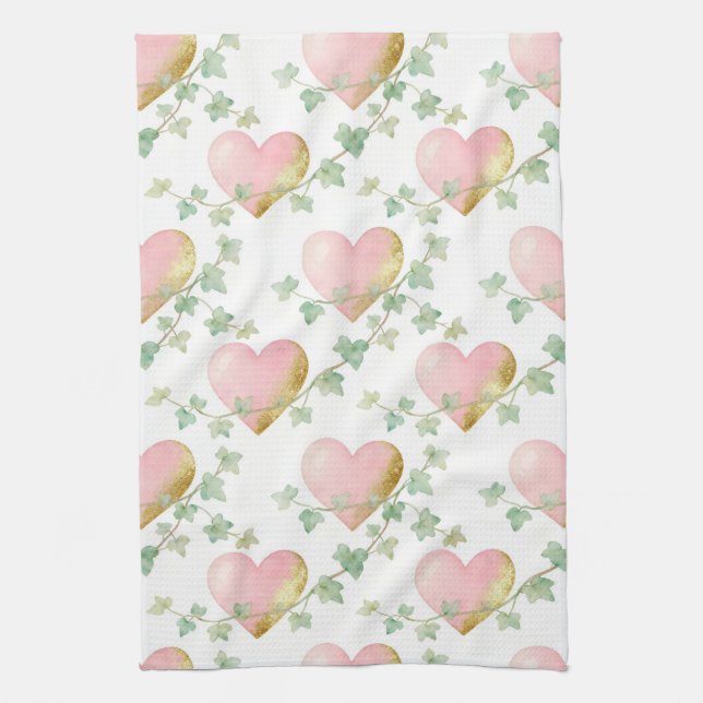 Hearts Intertwined with Ivy Geschirrtuch (Vertikal)