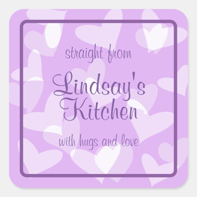 Hearts Lavender Backwaren Quadratischer Aufkleber (Vorderseite)