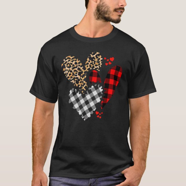 Hearts Leopard Buffalo Plaid Valentines Day 2023 H T-Shirt (Vorderseite)