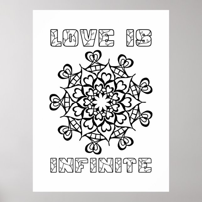 Hearts Mandala - Liebe ist unendlich - Große Färbu Poster (Vorne)