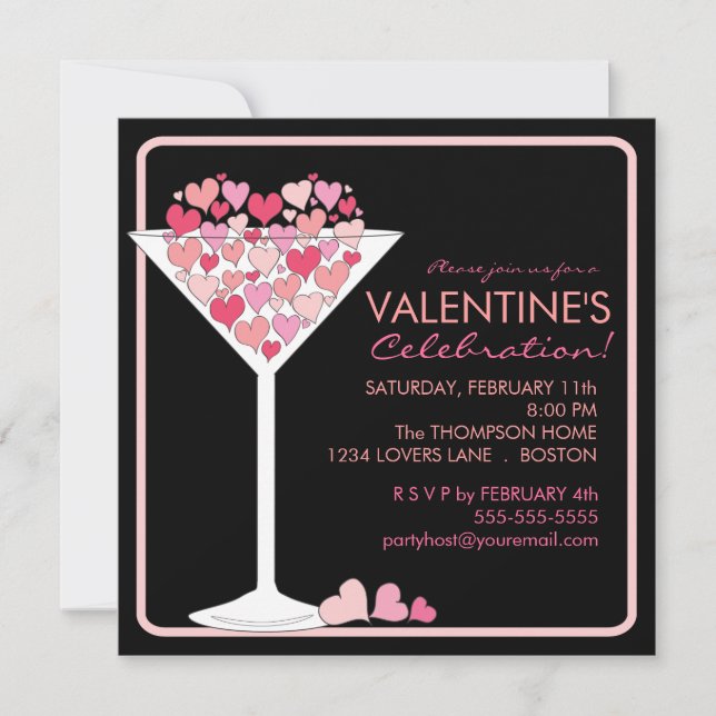 Hearts Martini Valentinstag Party Einladung (Vorderseite)