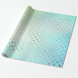 Hearts Metallic Mint Aqua Ocean Blue Gold Imitate Geschenkpapier