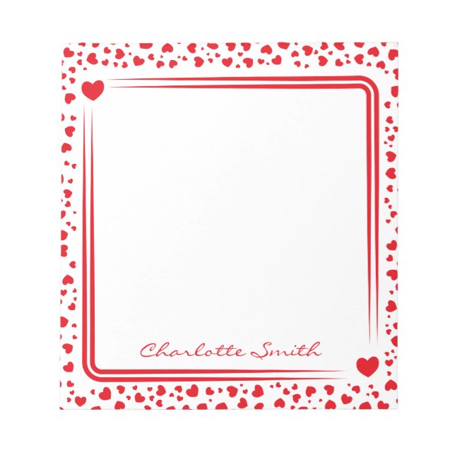 Hearts Pattern Custom Name Valentine Gift Notizblock (Vorderseite)