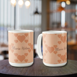 Hearts Peach Fuzz Individuelle Name oder Text Kaffeetasse