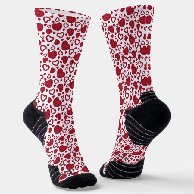 Hearts Red Roses Pattern Minimalist Valentine's Socken (Gewinkelt)