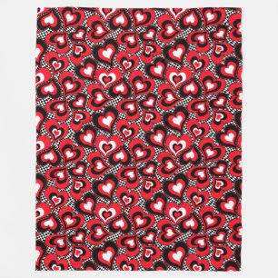 Hearts, rot, schwarz, weiß, Valentinstag . Fleecedecke