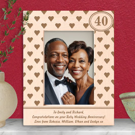 Hearts Ruby Wedding Anniversary 40. Custom Text Geätzte Rahmen