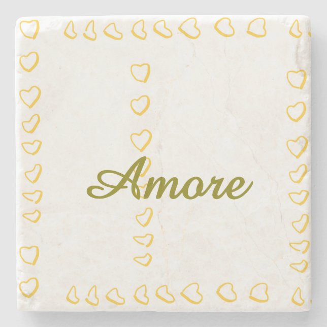 Hearts Scroll Wedding Steinuntersetzer (Vorderseite)