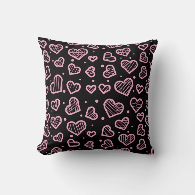Hearts Seamless Pattern on Black Background Kissen (Vorderseite)