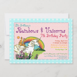 Hearts Stars Rainbow et Unicorns Invitation