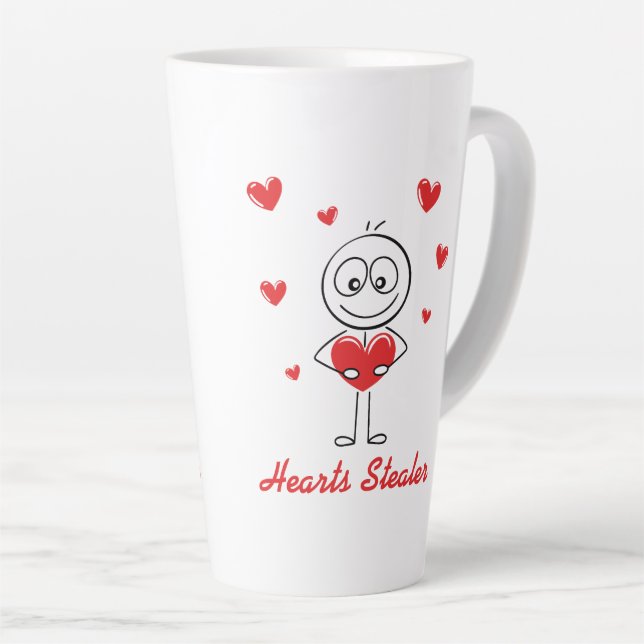 Hearts Stealer Cute Stick Figure Love Design Milchtasse (Rechte Ecke)