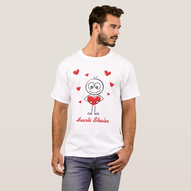 Hearts Stealer Cute Stick Figure Love Design T-Shirt (Vorne ganz)
