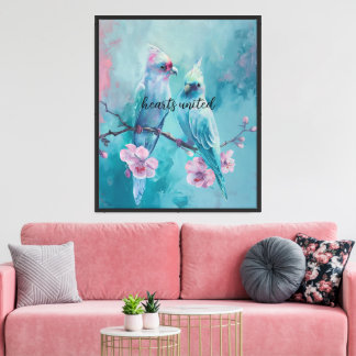 Hearts United Turquoise Birds Canvas Print Leinwanddruck
