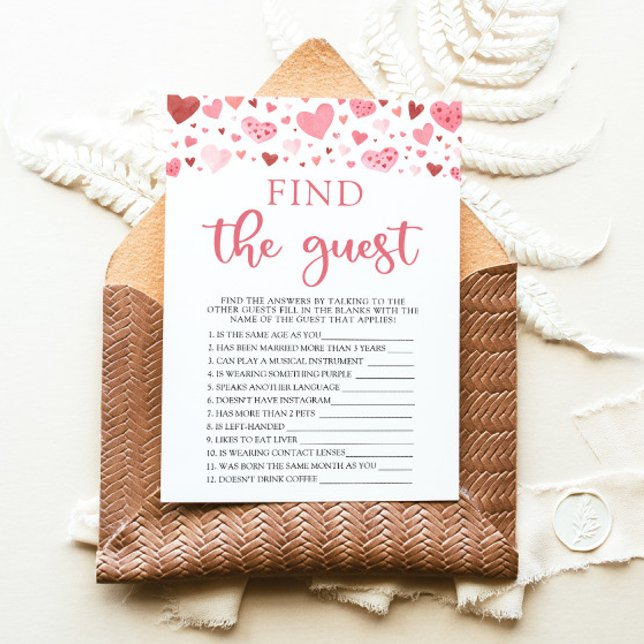 Hearts Valentine findet das Guest Baby Showspiel Einladung (Watercolor Cute Pink Red Hearts Valentine A Little Sweetheart Girl Find The Guest Baby Shower Game)