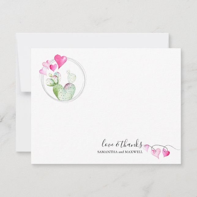 Hearts Valentines Day Thank You Card Cactus Mitteilungskarte (Vorderseite)