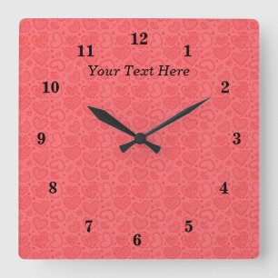 Hearts Wall Clock Love - Your Special Text / Name Quadratische Wanduhr