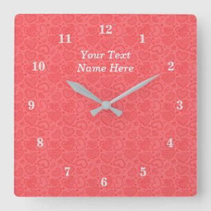 Hearts Wall Clock Romantic Your Special Text Name Quadratische Wanduhr