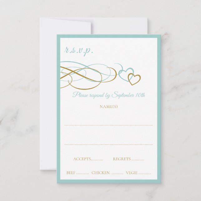Hearts Wedding Response Cards (Türkis & Gold) RSVP Karte (Vorderseite)