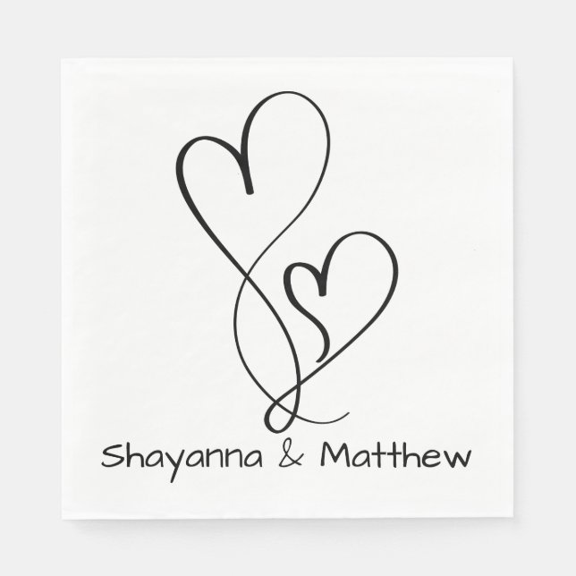Hearts Wedding Verlobung Brautparty Black Serviette (Vorderseite)
