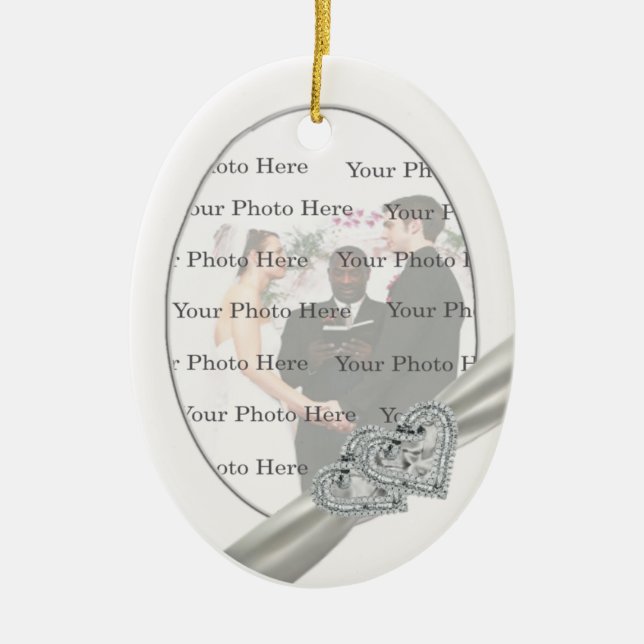 Hearts White Wedding Oval Ornament (Vorne)