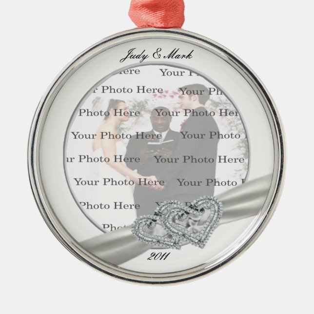 Hearts White Wedding Round Silver Ornament (Vorne)