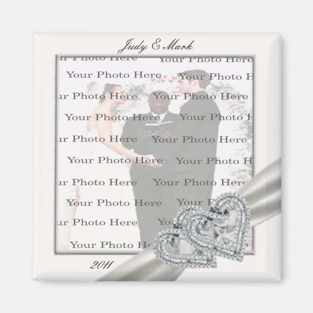 Hearts White Wedding Square Magnet (Vorne)