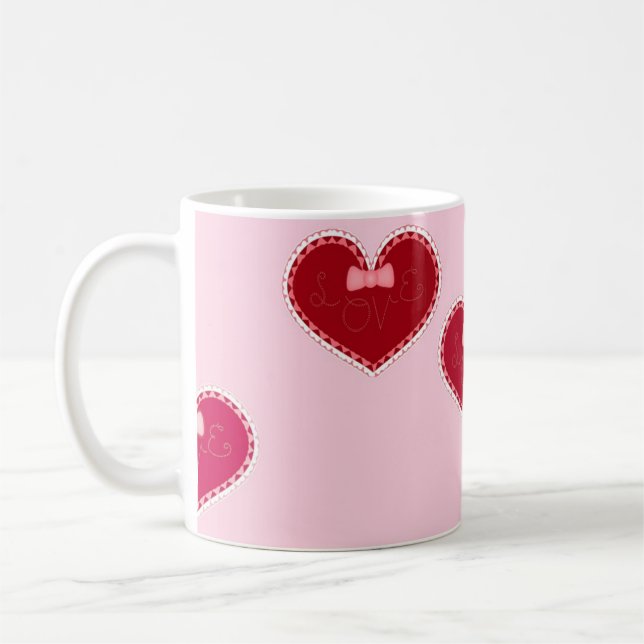 Hearts with lace on pink kaffeetasse (Links)