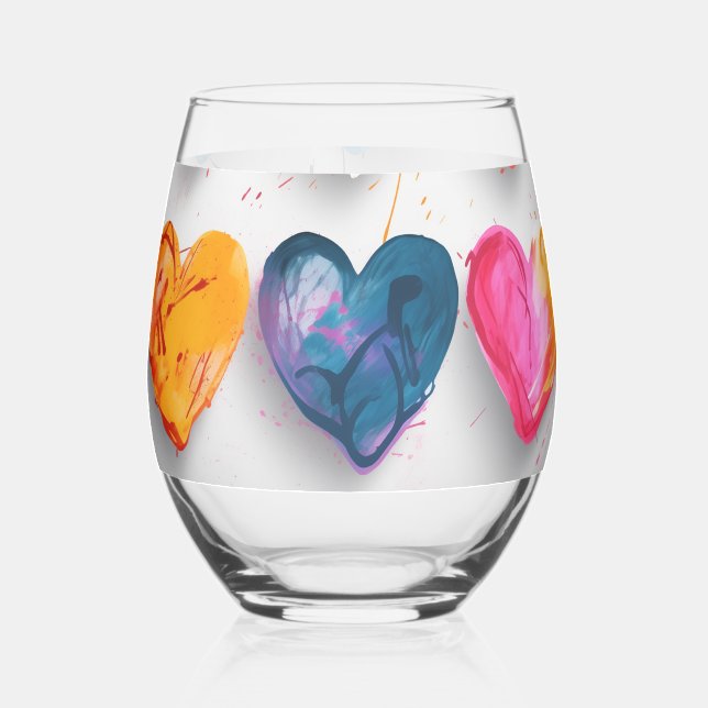 Hearts with sketch marks and drips weinglas ohne stiel (Vorderseite)