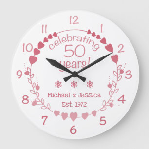 Hearts zum 50. Jahrestag der Hochzeit Große Wanduhr