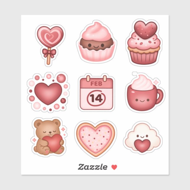 Heartstrings and Sparkles Valentines Stickers 9ct Aufkleber (Blatt)