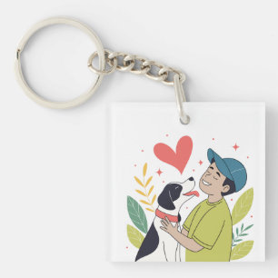 Heartwarming Boy Hugging Hund Schlüsselanhänger