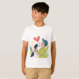 Heartwarming Boy Hugging Hund T - Shirt