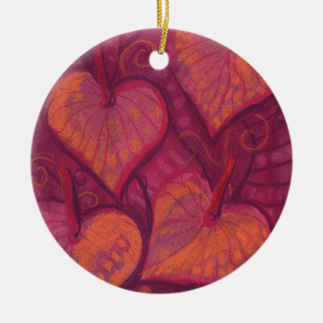 Hearty Flowers, floral hearts, pink, red & orange Keramikornament (Vorne)