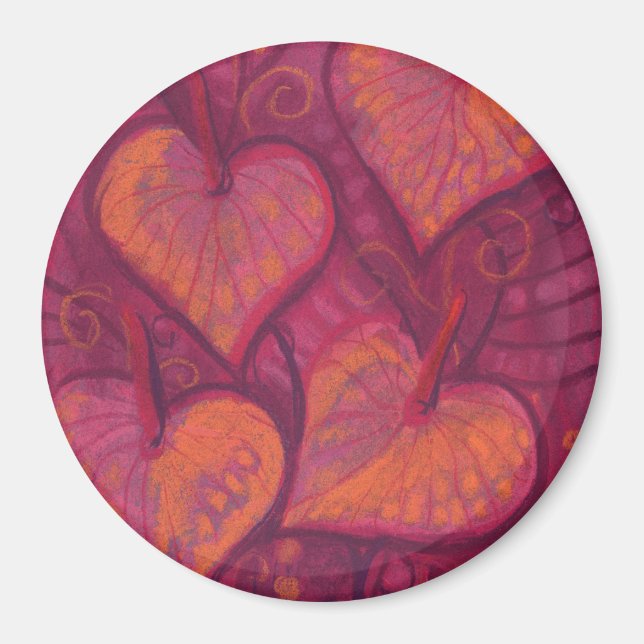 Hearty Flowers, floral hearts, pink, red & orange Magnet (Vorne)