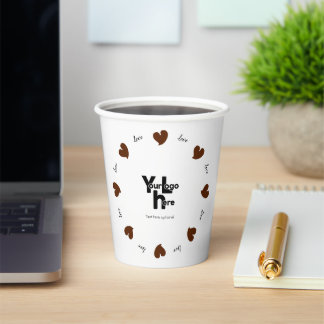 Hearty Hearts Dark Brown - Custom Text and Logo Pappbecher