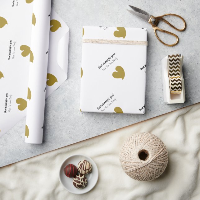 Hearty Hearts Gold and White Custom Text - Geschenkpapier (Kunsthandwerk)