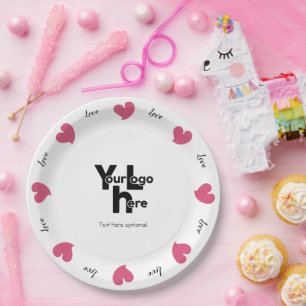 Hearty Hearts Pink - Benutzerdefinierter Text und  Pappteller
